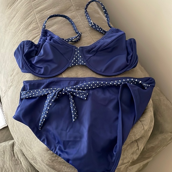 Venus Navy blue Polka dot bathing suit - Picture 1 of 2